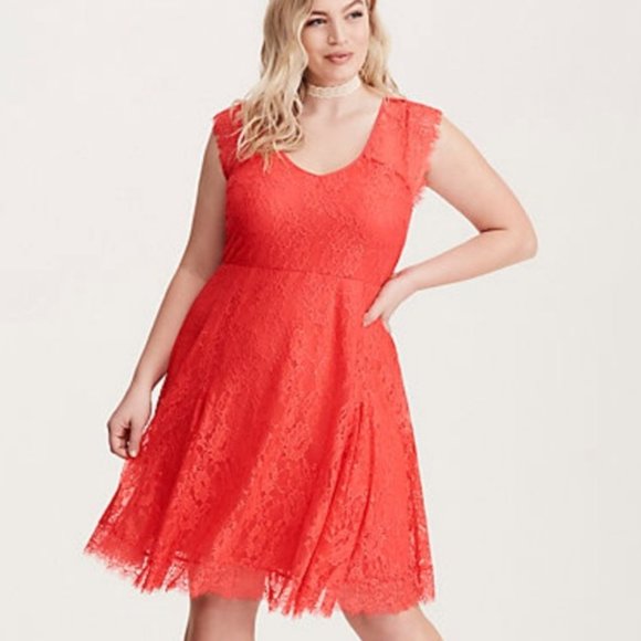 torrid Dresses & Skirts - Torrid Lace V Neck Skater Dress Pink